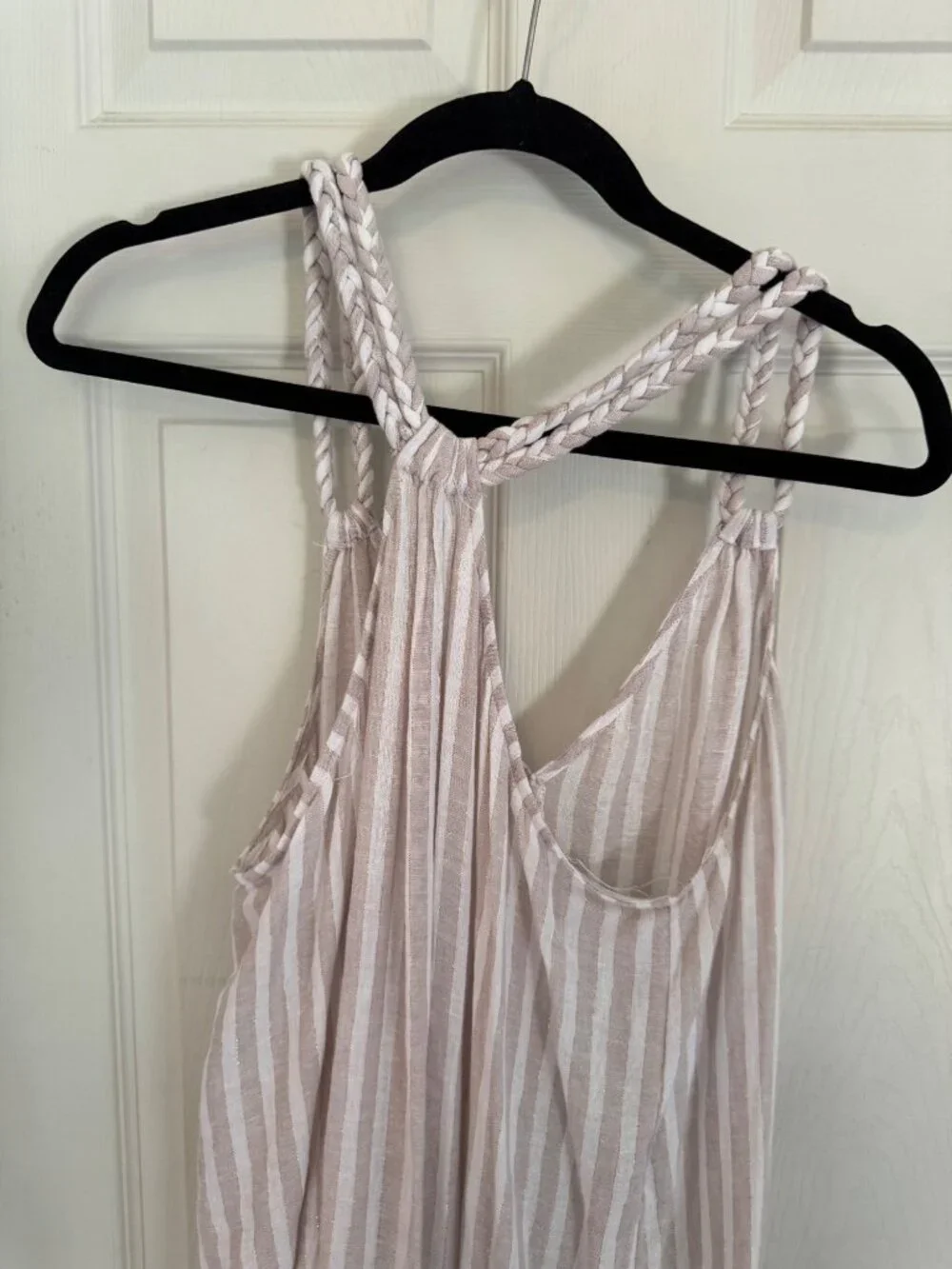 Rachel Ashwell Striped Bathing Suit Cover-up Midi Dress Linen Braided Straps L - Picture 13 of 13